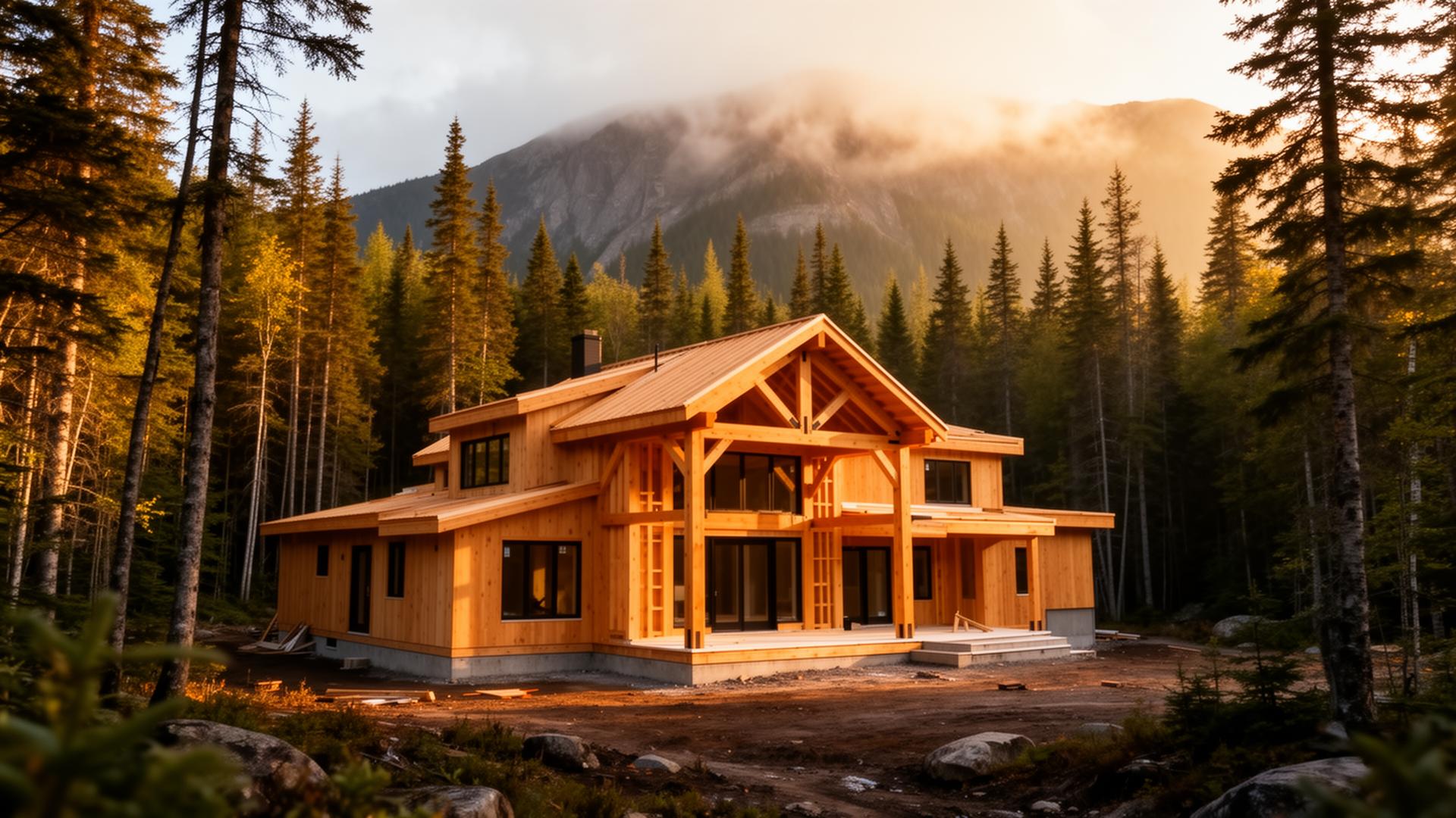 Maison en construction au cœur des montagnes de Stoneham